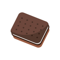 Chocolate sandwich cookie with white filling illustration, perfect for food blogs, dessert recipes, bakery promotions, or social media posts about sweet treats