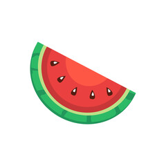 Slice watermelon illustration with black seeds and green rind suitable for food blogs, summer party invitations, healthy eating social media posts