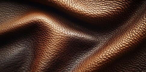 Close-up Texture of Brown Leather with Wrinkles and Grainy Surface