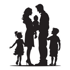 Vector illustration: black silhouettes of people man and woman with children. Happy family.