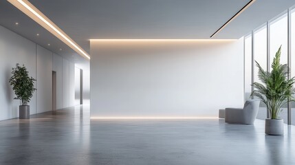 Obraz premium Minimalist White Room with Concrete Floor and Bright Lights for Copy Space