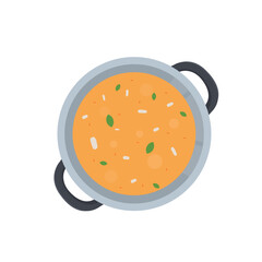 Food is in the pot. Cooking soup, vector illustration