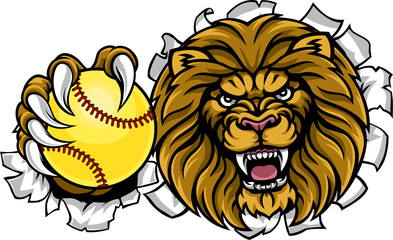 Lion Softball Animal Sports Team Mascot