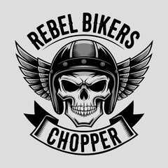 Skull Biker Helmet with Wings Chopper Rebel Vector Design