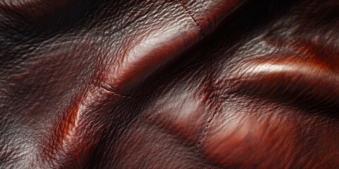 Naklejka premium Close-up of Wrinkled Brown Leather with a Seam