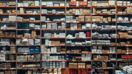 Fototapeta premium Streamline Your Supply Chain Efficient Logistics Centers with Organized Shelves for Seamless Delivery