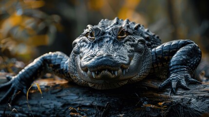 Fototapeta premium An alligator with its mouth open, displaying teeth,