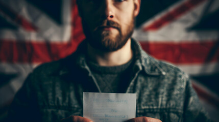 Voter With Ballot Paper Hand And United King