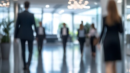 Blurred Silhouettes of Business People Walking Through a Modern Office Building