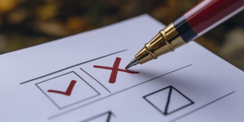 Close-Up of Pen Marking an "X" on Voting Ballot