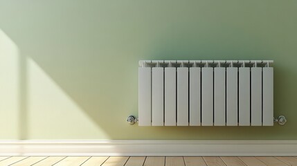 Modern White Radiator in Light Green Apartment