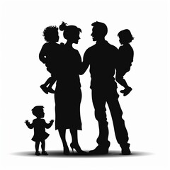 Black silhouettes of people, men and women with children. Happy family.
