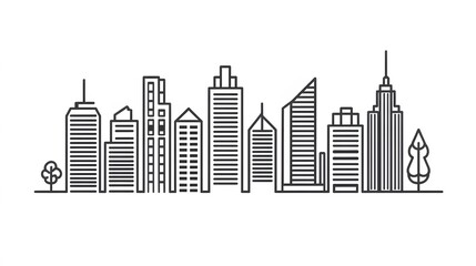 Fototapeta premium Minimalist Skyline of Modern City Buildings and Trees