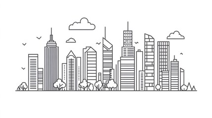 Fototapeta premium Minimalist Line Art Illustration of a Modern City Skyline