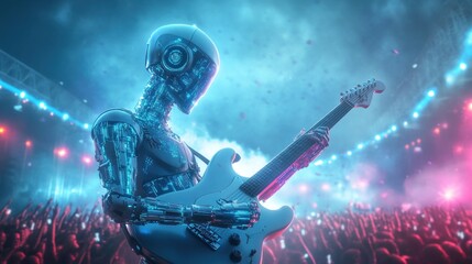 Obraz premium Robo Rock Star: Electrifying Solo Under Stage Lights