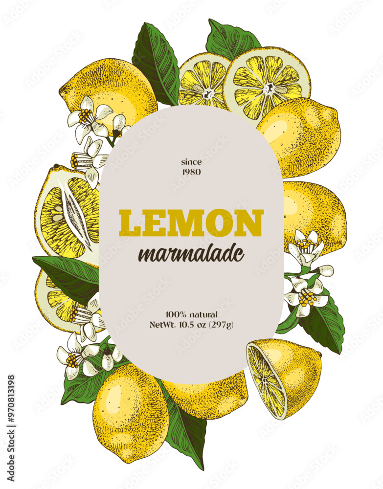 Wall mural Lemon marmalade vector label template