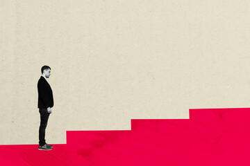 Composite artwork collage image picture of black white colors guy stairs upwards isolated on...