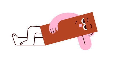 Geometric character, funny rectangle figure lying, chilling and relaxing. Geometry element with humor expression, looking and watching. Kids flat vector illustration isolated on white background