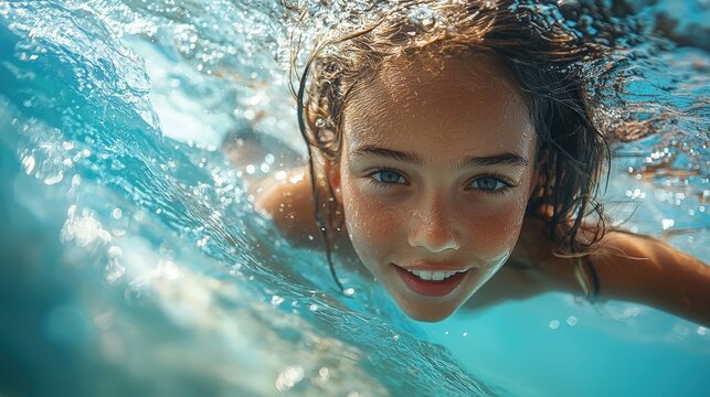 A teenage girl successfully riding a wave while her family cheers her on from the shore, capturing the excitement of learning to surf