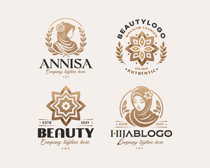 Beauty elegant hijab arabic woman logo design for business company