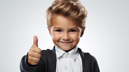 Cheerful Child Giving a Thumbs Up on White Background.