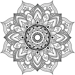 Simple circular pattern in the form of a mandala. Henna tattoo mandala. Mehndi style. Decorative pattern in oriental style. Coloring book page.