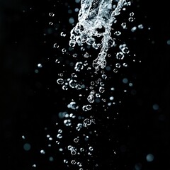 Obraz premium Water droplets fall on black