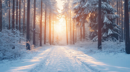 Malowniczy, zaśnieżony las w zimowej scenerii emanuje spokojem i zimowym urokiem. Świeżo opadły śnieg pokrywa drzewa, tworząc idealne tło dla świątecznych chwil i zimowych wędrówek.