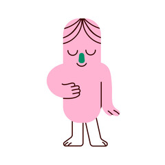 Geometric character. Abstract cute funny figure, shape with closed eyes, smiling. Quirky happy peaceful comic element in modern style. Childish flat vector illustration isolated on white background