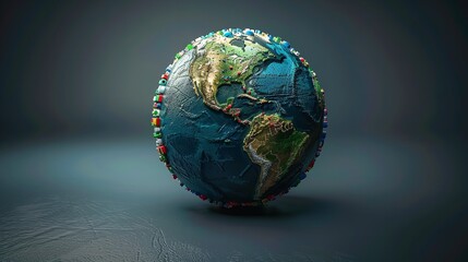 Fototapeta premium Earth Globe 3D Icon with a Ring of Flags Around as International Symbol