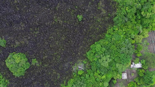 Stories of the Ceboruco volcano cover the black magma road with frozen rocks. Nayarit Mexico, no Island. This are stories of giant's