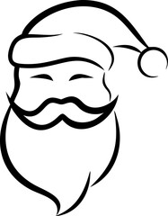 A black and white drawing of Santa Claus with a beard and mustache