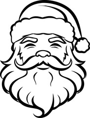 A black and white drawing of Santa Claus with a white hat and beard