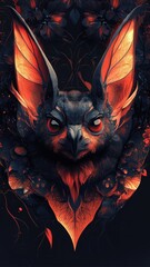 Stylized, a bat illustrated with distinctive color contrasts and artistic lines, presenting a contemporary design that stands out visually.