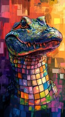 Digital art style, a crocodile illustrated with clean lines and vibrant, modern colors, presenting a contemporary and polished look with precise details.