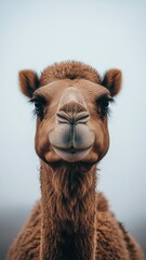 Fototapeta premium Camel set against a minimal background with its iconic silhouette and sandy colors in focus, creating a striking image.