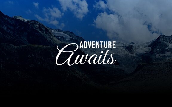 "An adventurous quote graphic featuring 'Adventure Awaits' in bold, exciting typography. This design inspires exploration and encourages viewers to embrace new experiences with enthusiasm."