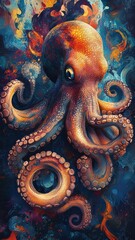 A playful octopus illustration with a textured pattern, combining dynamic shapes and vivid hues for an energetic and engaging look.