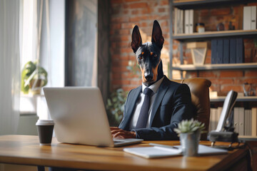 man with doberman head