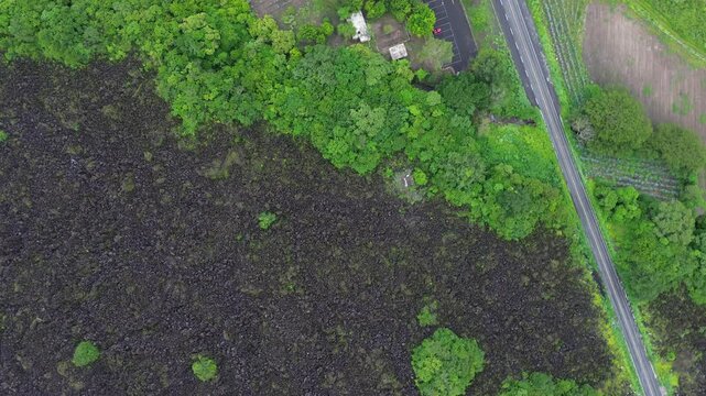 Stories of the Ceboruco volcano cover the black magma road with frozen rocks. Nayarit Mexico, no Island. This are stories of giant's
