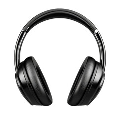 Black Headphones Isolated on Black Background.