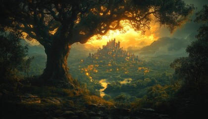 Obraz premium A View of a Castle through the Trees