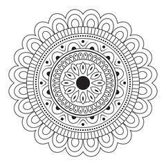 Simple circular pattern in the form of a mandala. Henna tattoo mandala. Mehndi style. Decorative pattern in oriental style. Coloring book page.