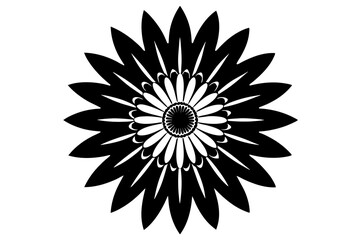 Daisy Mandala, silhouette black color vector art illustration