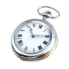 Silver Pocket Watch with Roman Numerals isolated on transparent background