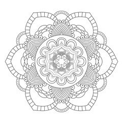 Simple circular pattern in the form of a mandala. Henna tattoo mandala. Mehndi style. Decorative pattern in oriental style. Coloring book page.
