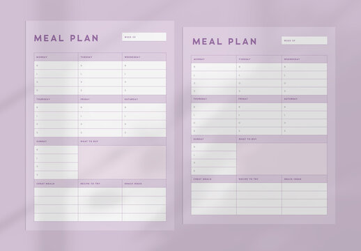 Meal Plan Template With Purple and White Color