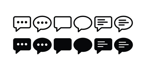 chat bubble message talk icon vector design black white color simple flat illustration collection set