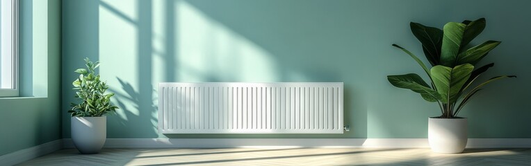 Modern White Radiator in Light Green Apartment