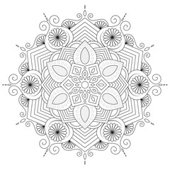 Simple circular pattern in the form of a mandala. Henna tattoo mandala. Mehndi style. Decorative pattern in oriental style. Coloring book page.